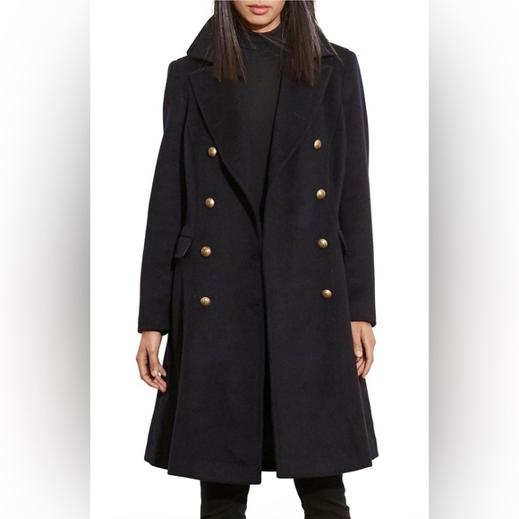 Lauren by Ralph Lauren skirted wool blend military coat